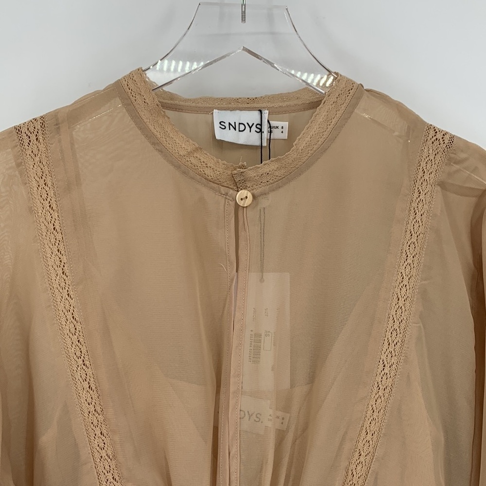 SNDYS Coco mini dress sand tan boho chiffon lace tier skirt sheer new Small - Picture 3 of 6